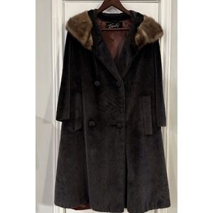 Brazotta Sportowne Vintage Fur Coat Women's Large Long Brown Mink Collar MCM